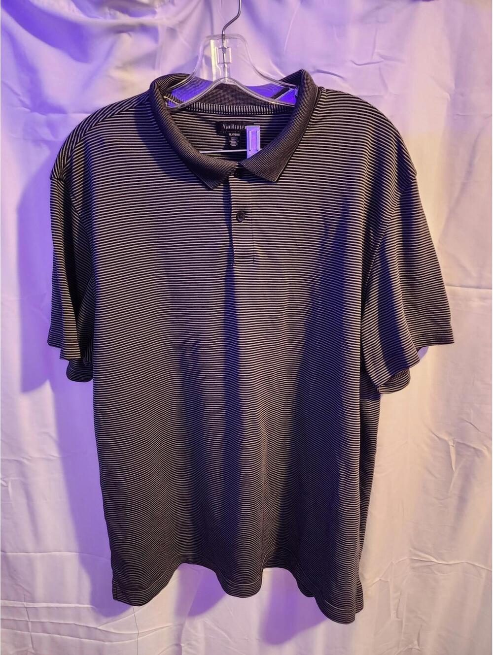 Black striped Van Heusen polo shirt. mens size XL in very good condition